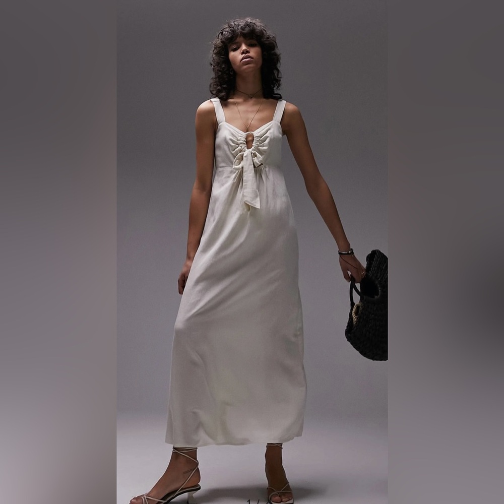 Top shop Linen Tie Front MIDI Dress med